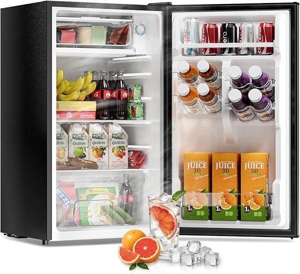 Frostorm 3.2 Cu Ft Mini Fridge with Freezer - Energy Efficient, Large Capacity Single Door Upright Freezer for Bedroom, Office & Dorm | Small Fridge, Reversible Door, ETL Certified(Black)