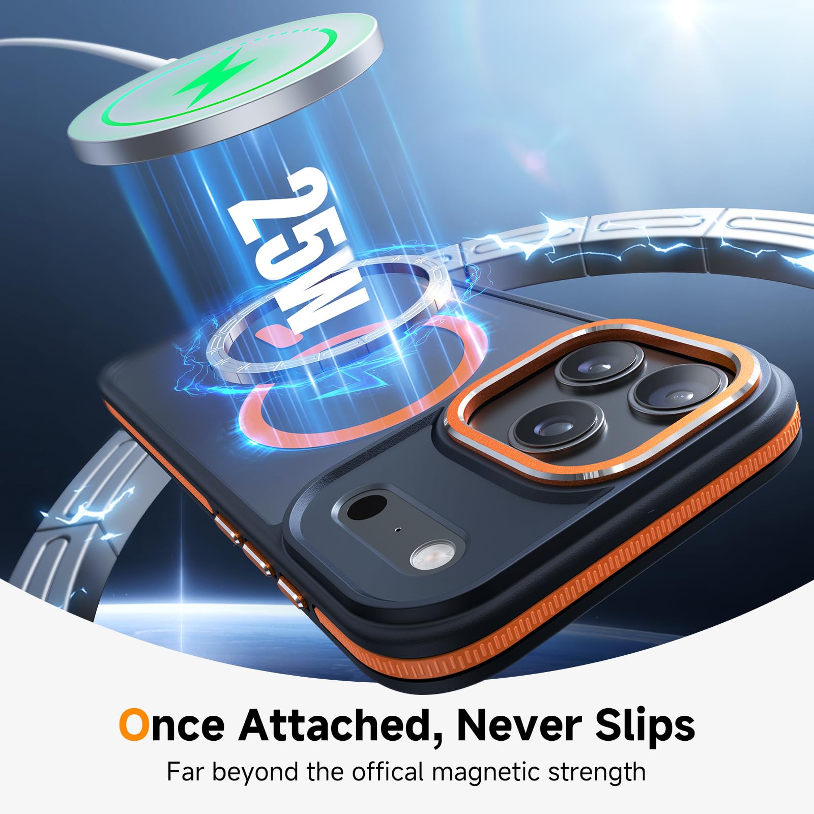 Magnetic 3 in 1 for iPhone 17 Pro Max Case, [Omni-Directional Protection] with 1x Screen Protector + 1x Camera Cover, [Seamless Work with Magsafe] Protective Case for iPhone 17 Pro Max Cosmic Orange