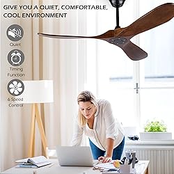 Solid Wood Ceiling Fans Without Light, 52 Inch Real