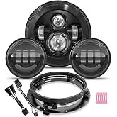 TRUCKMALL 7 inch LED Headlight, 4.5&rsquo;&rsquo; Fog Passing Lights, with Mounting Ring for Touring Road King Ultra Classic Electra Street Glide Tri Cvo Heritage Softail Slim Deluxe Fatboy Black