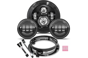 ITHARION TRUCKMALL 7 inch LED Headlight, 4.5’’ Fog Passing Lights, with Mounting Ring for Touring Road King Ultra Classic Electra Street Glide Tri Cvo Heritage Softail Slim Deluxe Fatboy Black