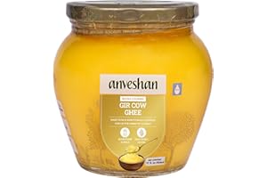 ANVESHAN EMPOWERING FARMERS WITH TECHNOLOGY Anveshan A2 Gir Cow Desi Ghee 500ML | Grass-Fed | Pasture-Raised | Traditional Curd-Churned Bilona Method | Ethically Sourced | Farm Fresh | Ayurveda Superfood | Rich Aroma | High Smoke Point