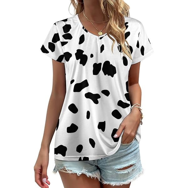 Bagea-Ka Dalmatian Dog Print Womens Graphic Printed T-Shirt