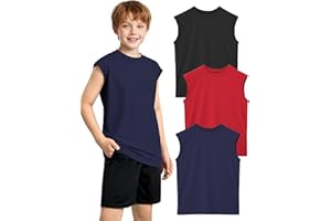 Somaibo 3 Packs Boys Athletic Tank Tops Breathable Mesh Undershirts Quick Dry Sleeveless Muscle T-Shirts for Kids