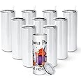 AGH 10 Pack Sublimation Tumblers Blank 20 OZ Straight Skinny Tumbler with Straw, Stainless Steel Double Layer Insulated Mug, Individually Box, Travel Tumblers