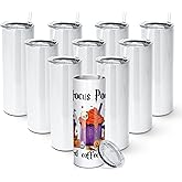 AGH 10 Pack Sublimation Tumblers Blank 20 OZ Straight Skinny Tumbler with Straw, Stainless Steel Double Layer Insulated Mug, Individually Box, Travel Tumblers