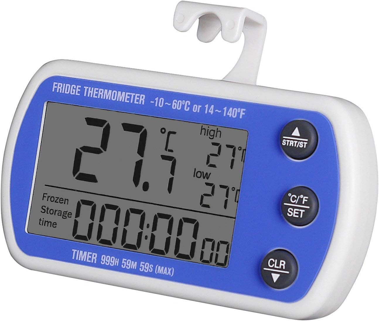 SaiFit Refrigerator Thermometer Waterproof Digital Fridge Freezer Thermometer with Easy to Read LCD Display, Max/Min Memory Freezer Room Thermometer Monitor with Magnet and Stander & Hook