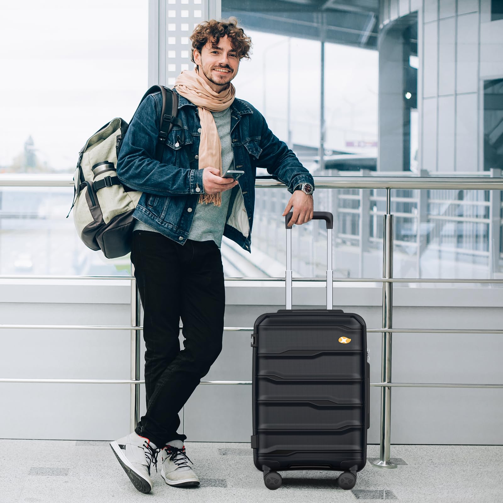 MGOB Carry On Luggage 22x14x9 Airline Approved, Hard Shell Suitcase with Spinner Wheels, PP Lightweight Luggages with TSA Lock, Carry-On Suitcases 20 Inch, Black