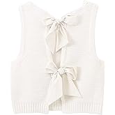 Lianlive Womens Summer Sweater Vest Top Casual Sleeveless Bow Tie Back Knit Tank Tops 2026 Cute Vacation Outfits (White-S)