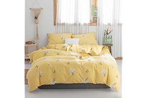 HighBuy Girls Twin Floral Bedding Sets Twin Yellow 3 Pieces Cotton Flowers Duvet Cover Set with 2 Pillow Shams,Cute Comforter Cover Twin for Teens Adult,Floral Bedding Twin