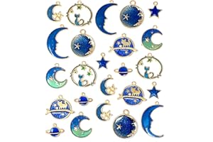 JIALEEY Assorted Gold Plated Enamel Cat Moon Star Celestial Charm Pendant DIY for Earrings Necklace Bracelet Jewelry Making and Crafting