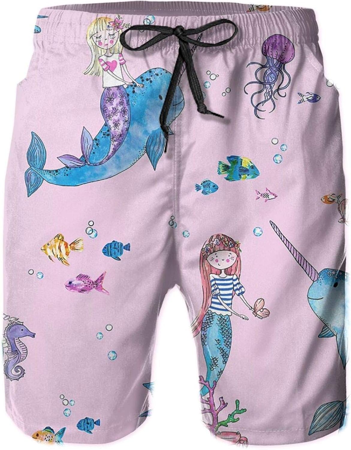 I Love Mermaid Men's Swim Trunks Beach Shorts Quick Dry