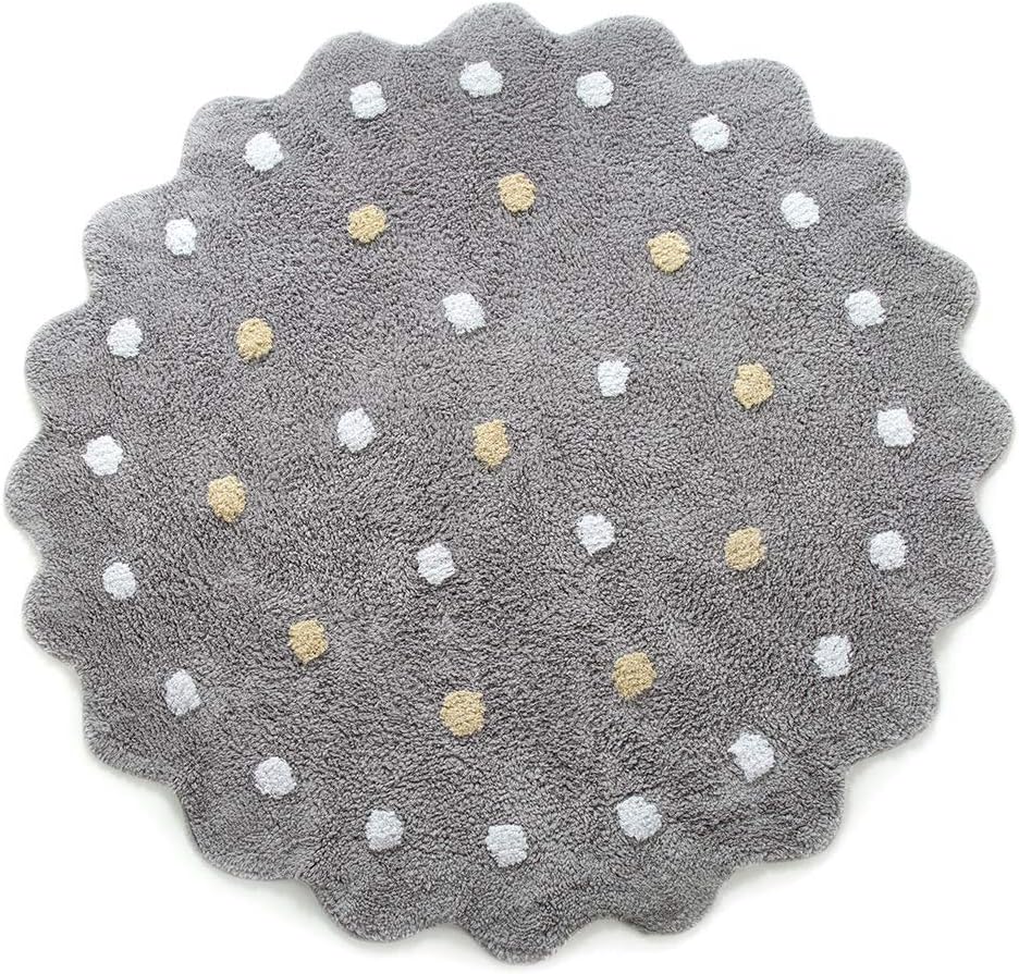 Fancytan Playroom Round Polka Dot Kids Rugs Baby Crawling Play Mat Carpet for Children Kids Tent Game Nursery Classroom (Grey,Diameter 120cm / 4 ft)