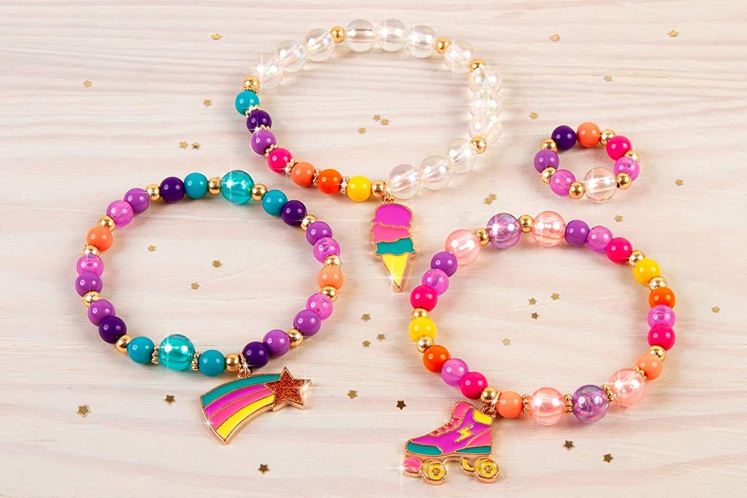Make It Real Rainbow Bracelet Making Kit with Ring - Girls Jewellery - Arts and Crafts for Kids, Rainbow Dream Jewelry, Small - Image 5