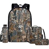 Upetstory 4pcs/set Forest Deer Backpack for Kids Girls Boys School Bag Set with Lunch Box Pencil Case Water Bottle Sleeve Preschool Primary Schoolbag Elementary Bookbag Lightweight Satchel