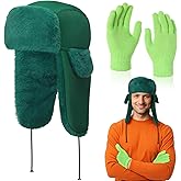 Mepase 2 Pcs Halloween Cosplay Headwear Green Trapper Hat Vintage Gloves Character Beanie Knitted Hat for Adult Halloween Cosplay