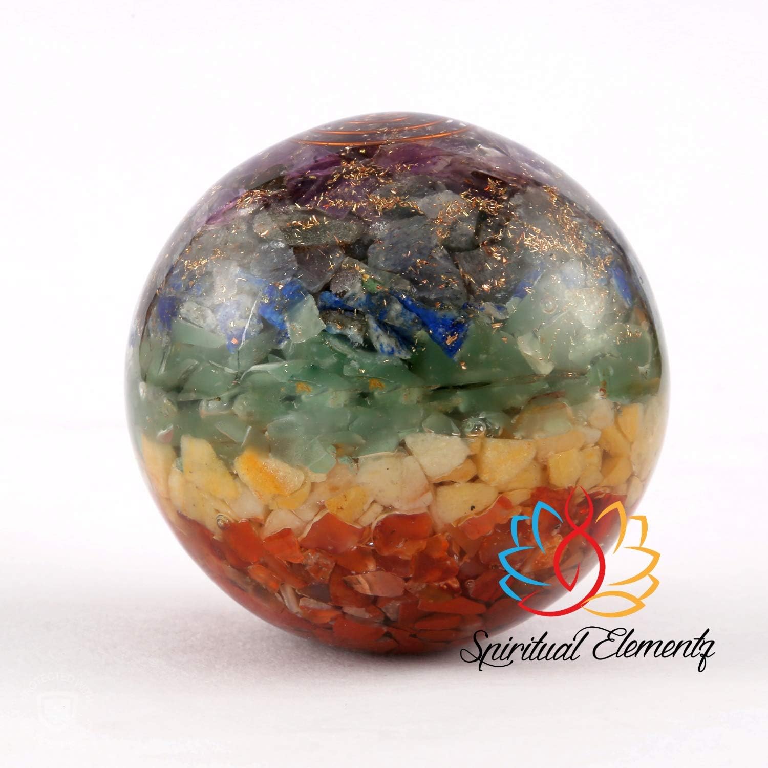 Spiritual Elementz 7 Chakra Sphere Orgone Gemstone Ball for Reiki and Home Decor, Crystals and Healing Stones,(40-50mm) Stone of Purifying The Body