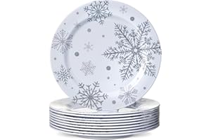 Ziliny 10 Pcs Christmas Snowflake Plates Silver White Snowflake Winter Dinner Salad Plates for Adult Christmas Birthday Winter Party Supplies(8 Inch)