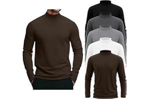 August Alley 5 Pack Men's Mock Turtleneck Shirts, Long Sleeve Tops Pullover Basic Casual Slim Fit Lightweight T-Shirts Pack