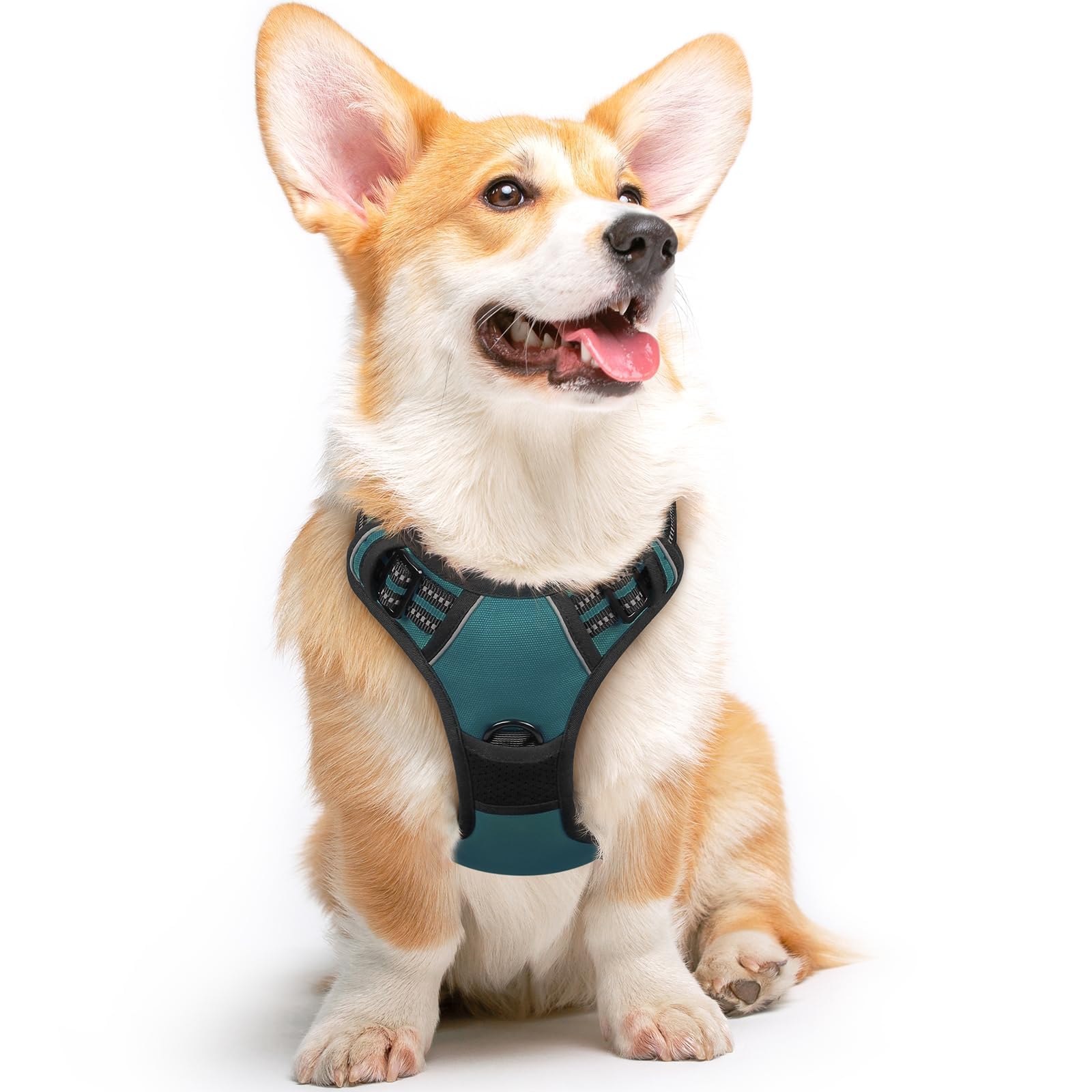 Eagloo Dog Harness Medium, No Pull Harness with Front Back Clips, Adjustable Dog Walking Vest, Soft Padded Pet Vest, Reflective No-Choke Breathable with Easy Control Handle, Dark Green, M