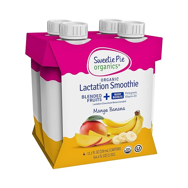 SWEETIE PIE ORGANICS LACTATION SMOOTHIE, MANGO BANANA, SUPPORT BREAST MILK PRODUCTION FOR NURSING AND PUMPING, NO ARTIFICIAL SWEETENERS, FLAVORS, OR DYES – 4 PACK