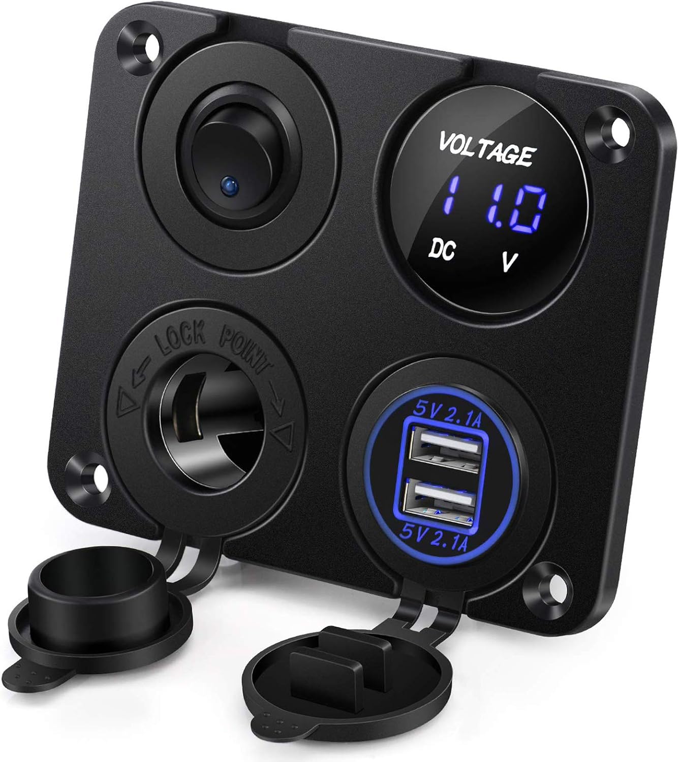 Kohree 12V Marine Car Charger Socket Panel, 4 in 1 Waterproof Boat Cell