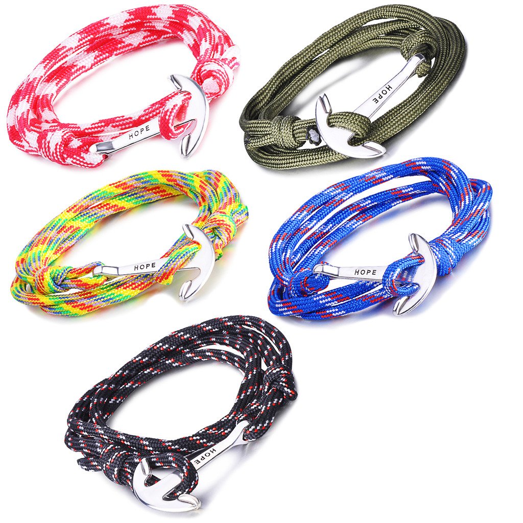 Infinite U Fashion Hope Sailor Anchor Womens Mens Wrap Bracelet Braided Colorful Nylon Rope Alloy Multilayer Charm Wristband Bangle