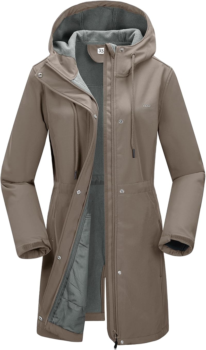 33,000ft Women Softshell Jacket Hooded Waterproof Windproof Khaki XL