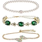 18K Gold Plated Green Bracelet Set for Women Snake Bracelets with Adjustable Slider Shiny Cubic Zirconia Jewelry Gifts for Women