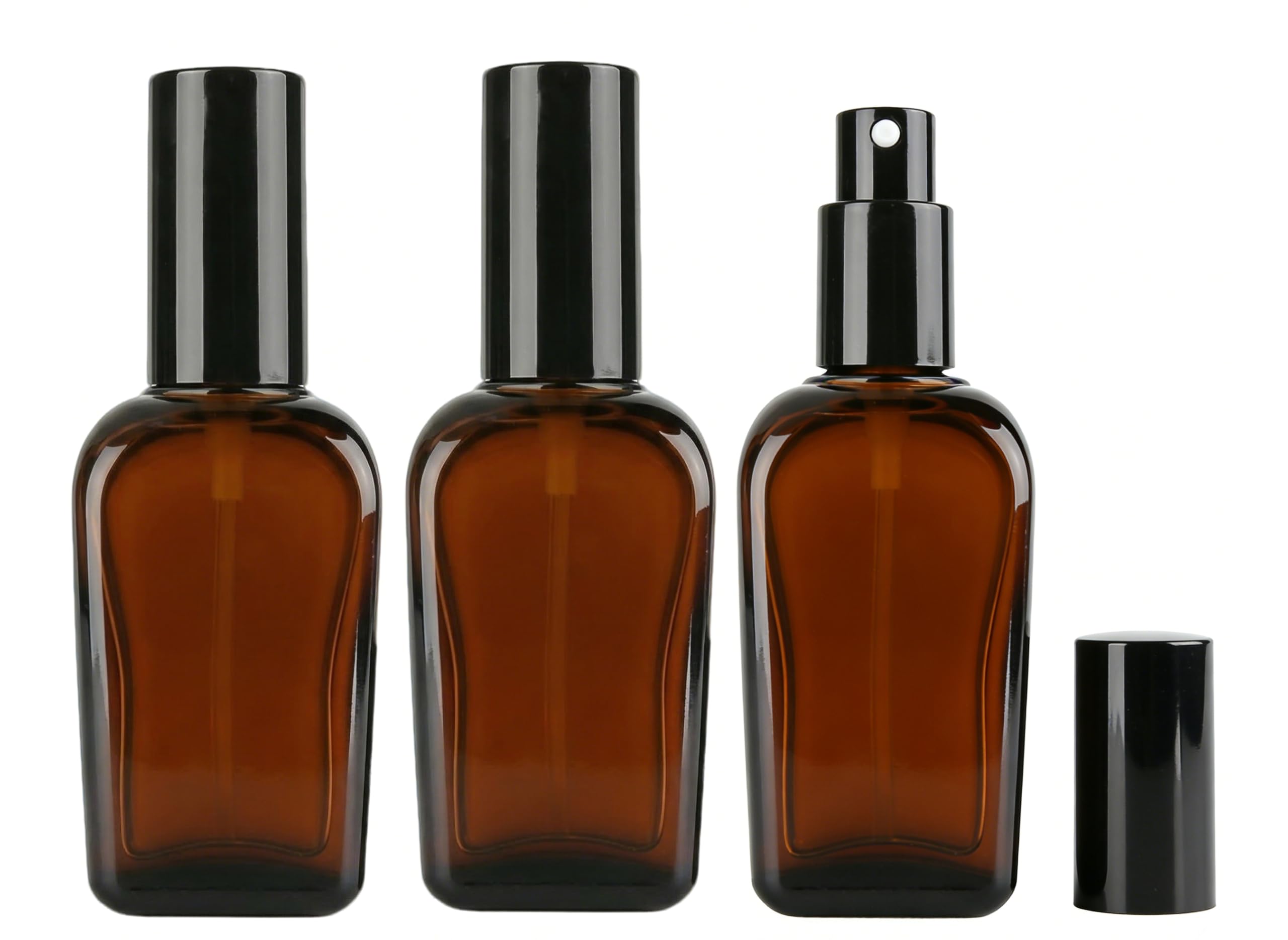 ericotry 3PCS 100ml Empty Refillable Square Amber Glass Cream Lotion Pump Bottles for Makeup Face Cream Facial Cleanser Toiletries Toner Liquid Travel Containers Emulsion Essential Oil Dispenser