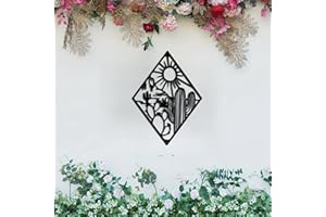 Metal Sun Wall Decor,Metal Cactus Home Art Decor,Black Wall Hanging Decor for Home Bedroom Living Room Kitchen Office