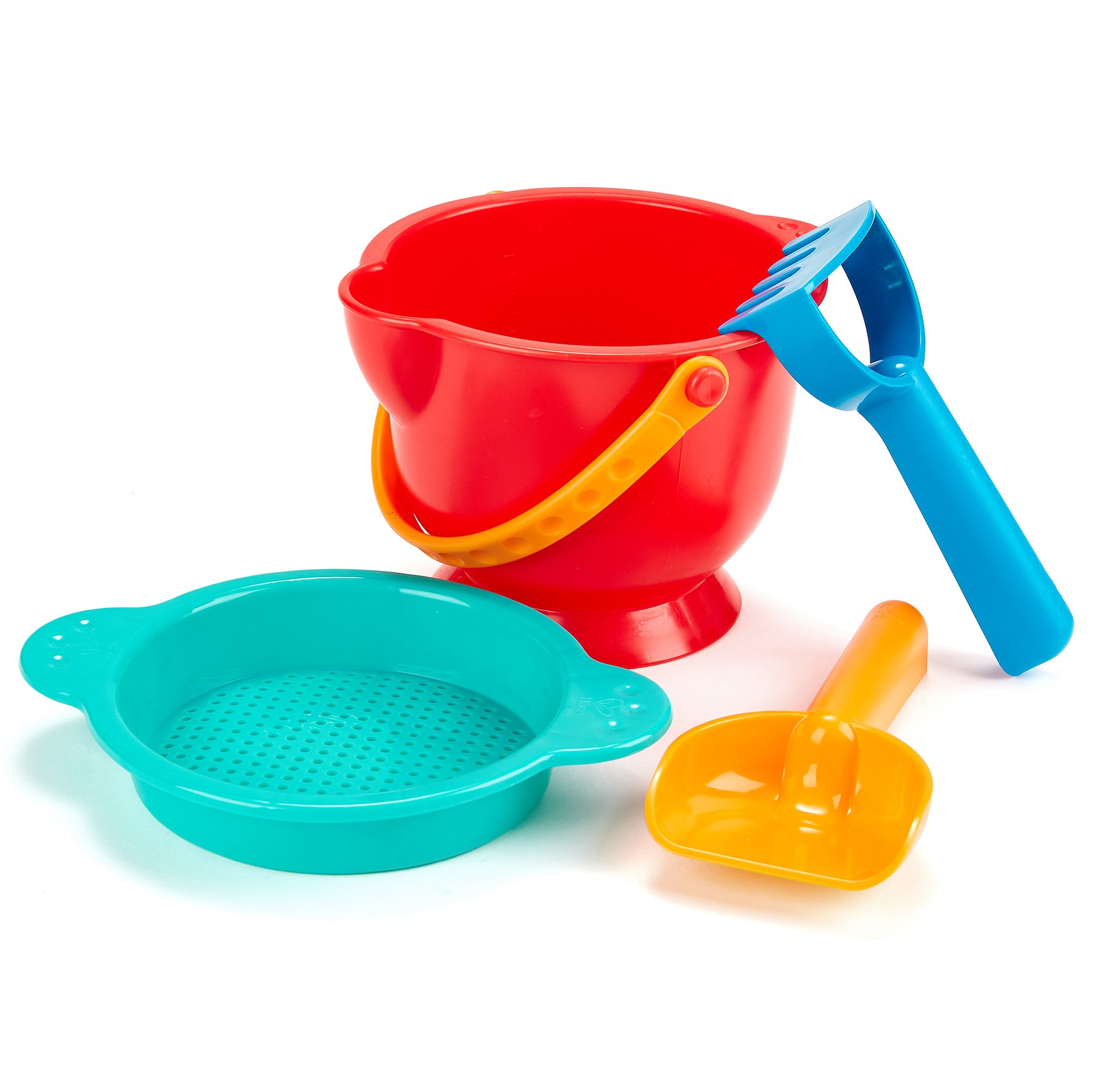 Hape Beach Basics Sand Toy Set Including Bucket Sifter, Rake, and ...