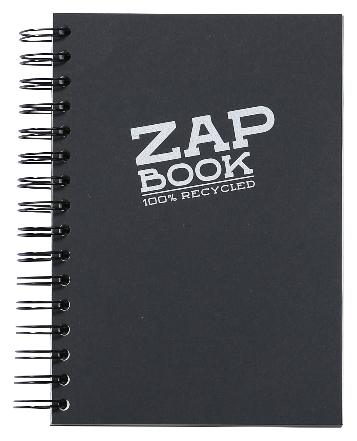 Clairefontaine - Ref 8362C - Zap Book Recycled Wirebound Sketch Book (160 Pages) - A5 (148 x 210mm), 80gsm Recycled Paper, Acid Free, pH Neutral - Black Cover — image 1