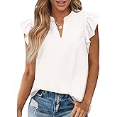 Zenlonr Womens Summer Tops 2026 Casual V Neck Ruffle Cap Sleeve Blouse Shirts Solid Color Tunic Tops