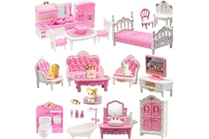 BRAITEN Dollhouse Furniture Set - 38 Pcs,Miniature Accessories with Cat,Dog, Kitchen, Bedroom, Living Room & Bathroom - Doll House Accessories and Furniture Toys for Boys Girls Age 3+
