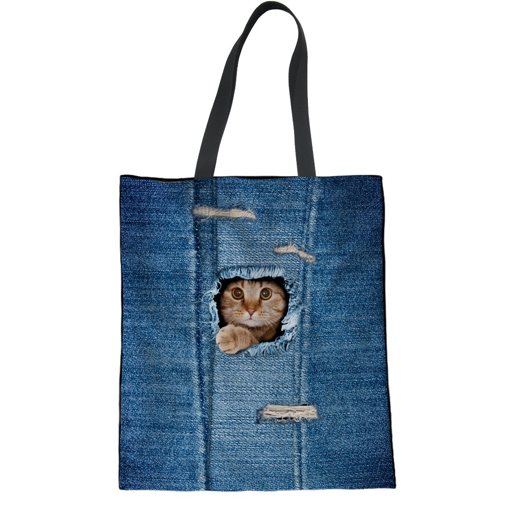 HUGS IDEA Cat Face Tote Hand Bag Travel Shopping Shoulder Bag Ladies Outdoor Beach Bag