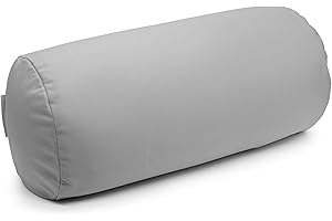 Squishy Deluxe Tube Microbead Bolster Pillow with Stay-Cool Fill & Silky Removable Cover, Flexible, Head, Neck & Back Support for Home & Away, Carrying Case, 13 x 6 inches, Grey