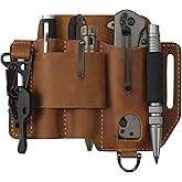 Jack&Chris Leather EDC Multitool Sheath for Belt, EDC Belt Organizer for Leatherman Tools, EDC Pocket Organizer for Men with Pen Holder, Key Fob, Flashlight Sheath