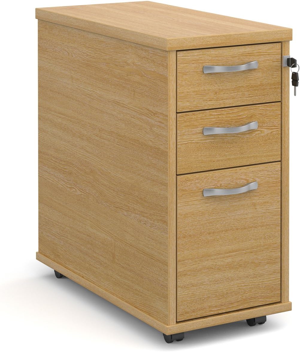 Office Elephant OE05-TNMPO Slimline, deep mobile pedestal with two shallow drawers and one filing drawer in oak