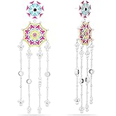 Navicia Color Blast Nubian Desert Star Lotus Brass Dangle Earrings, Vibrant Geometric Design