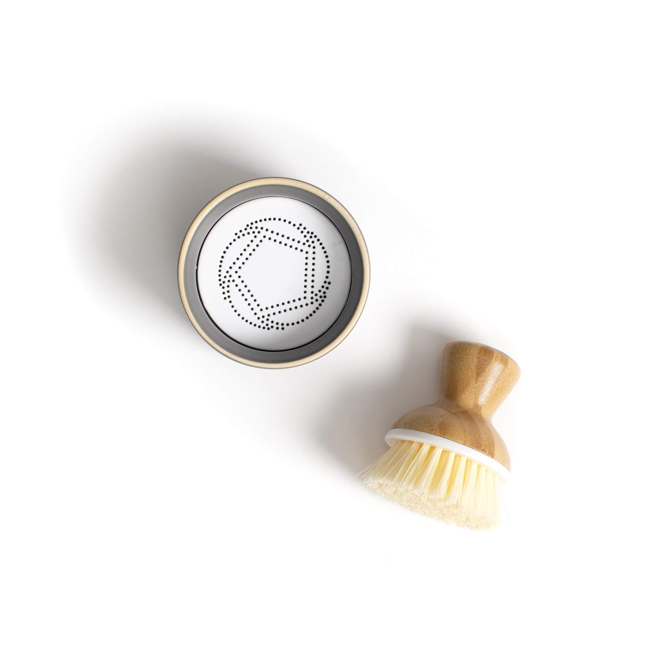 Full Circle Bubble Up Bamboo Dish Brush & Ceramic Soap Dispenser-Family Safe, Formaldehyde-Free-Kitchen Scrub Brush for Dishes, Nonstick & Cast Iron,Gray