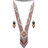 Native Tribal Style Long Statement Beaded Necklace for Women Handmade