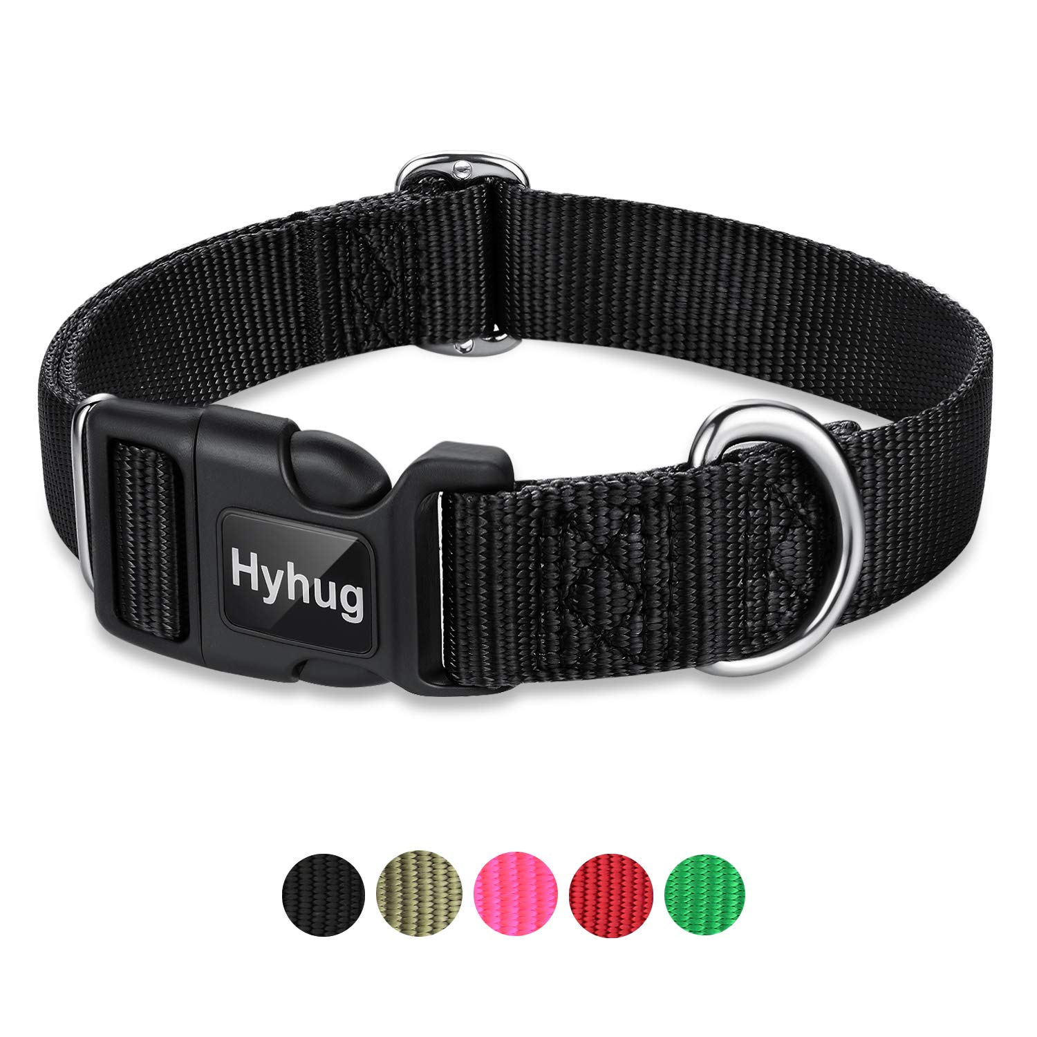 Hyhug Design Classic Basic Nylon Dog Collar, Quick Release Buckle, Can Install Dog Tag (Small, Black) — image 1