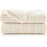 Douceur Cream Throw Blanket for Couch, Soft Cozy Lightweight Stripe Pattern Knitted Throw Blanket for Sofa, Living Room, 50"X60"
