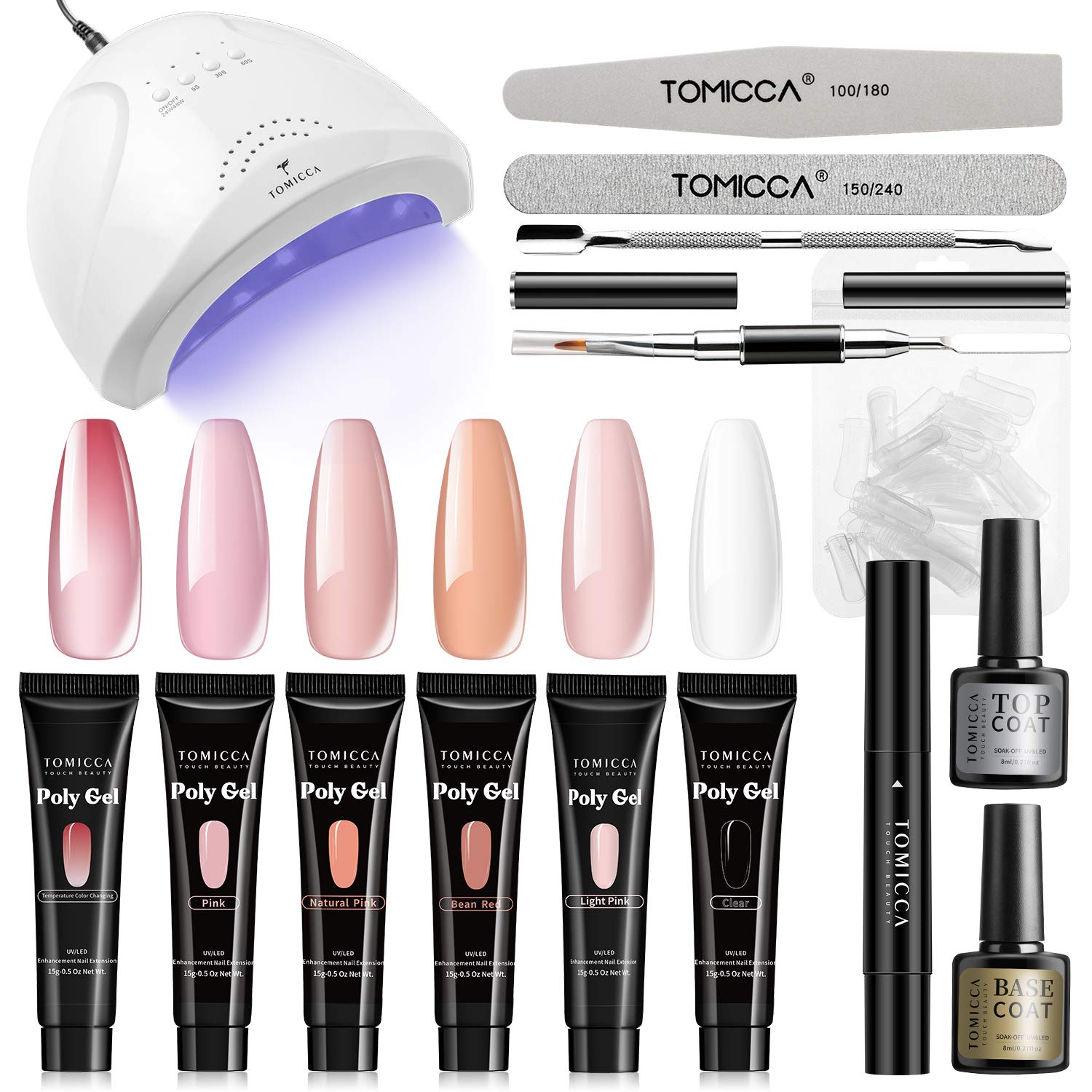 Amazon.com : TOMICCA Poly Nail Gel Kit with LED Lamp, 6 Colors Builder