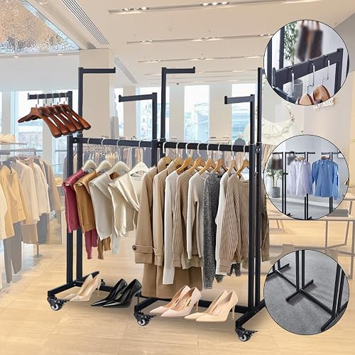 6-Arm Clothing Display Rack With Wheels | Adjustable Heavy Duty Garment Rack Gold