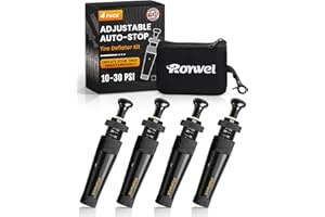 ROYWEL Adjustable Auto-Stop Tire Deflator kit 10-30PSI(4PCS/Set),Air Down Tire Deflators Offroad Accessories Suit for Cars.Trucks
