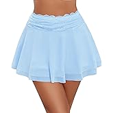 Avidlove Women's Pleated Mini Skirt Lace Mesh Layered Ruffled Lingerie Short Skirts