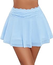 Avidlove Women's Pleated Mini Skirt Lace Mesh