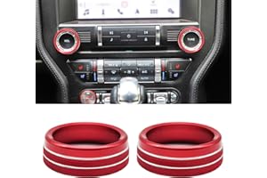 Agulier Compatible with Ford Mustang 2015-2022 Accessories Center Console Air Conditioner Switch Knob Cover Aluminium Alloy Headlight Knob Cover 2Pcs Red
